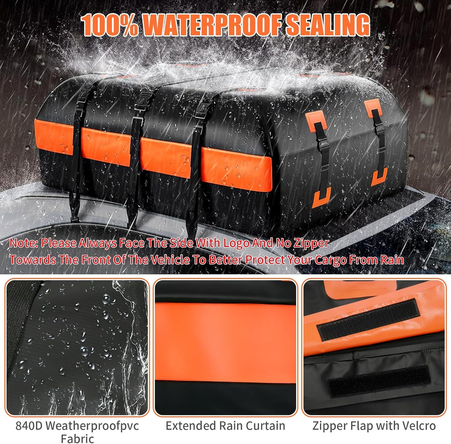 21 Cu Ft Waterproof Car Rooftop Cargo Bag Heavy Duty 840D Roof Top Carrier with Anti-Slip Mat, Luggage Lock, 6 Door Hooks for SUVs, Sedans, Minivans – Perfect for Road Trips, Camping, Outdoor Travel