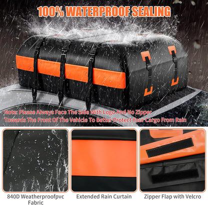 21 Cu Ft Waterproof Car Rooftop Cargo Bag Heavy Duty 840D Roof Top Carrier with Anti-Slip Mat, Luggage Lock, 6 Door Hooks for SUVs, Sedans, Minivans – Perfect for Road Trips, Camping, Outdoor Travel