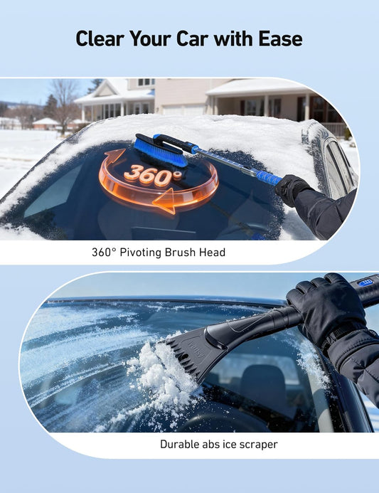 AstroAI 47.2" Ice Scrapers for Car Windshield and Extendable Snow Brush with Foam Grip and 360° Pivoting Brush Head for Auto Car Truck and SUV(Orange)