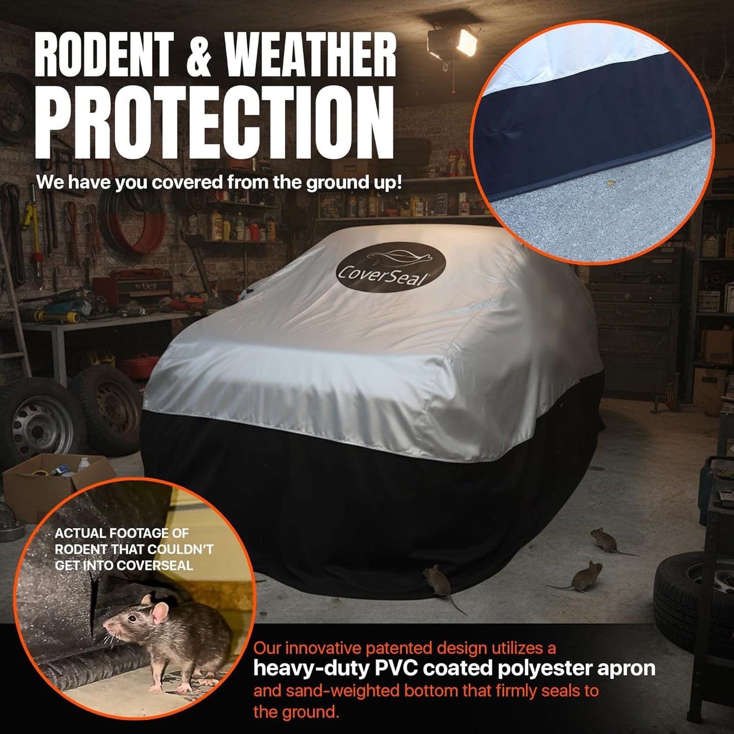 Heavy Duty Outdoor Car Cover with Patented Weighted Ground Conforming Apron Seal – Wind Resistant, Dust, & Water Protection for Automobiles - Sports Size 189 L x 75 W x 67 H inch Max