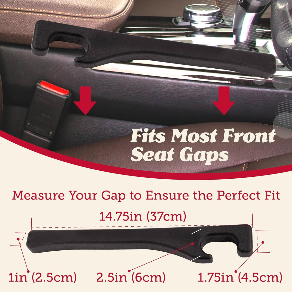 Lusso Gear Car Seat Gap Organizer - Pack of 2 - Prevents Items Falling & Seat Gap Filler - Universal Fit 0.5"-2" Slots & Automotive Use - Easy Clean Design for Auto Accessories - Gray Faux Leather