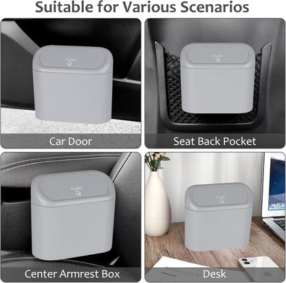 Accmor Car Trash Can with Lid, Mini Auto Dustbin Garbage Organizer Holder 2 Packs, Automotive Storage Container Bin with 60 Pcs Bags for Vehicle, Home, Office