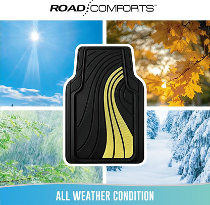 Road Comforts Car Floor Mats Full Set – Front & Rear Car Floor Mats with Aluminum Design, Anti-Slip Backing, All-Weather Protection, Trim-to-Fit Car Mats for Most Sedans, SUVs & Vans -All Pink