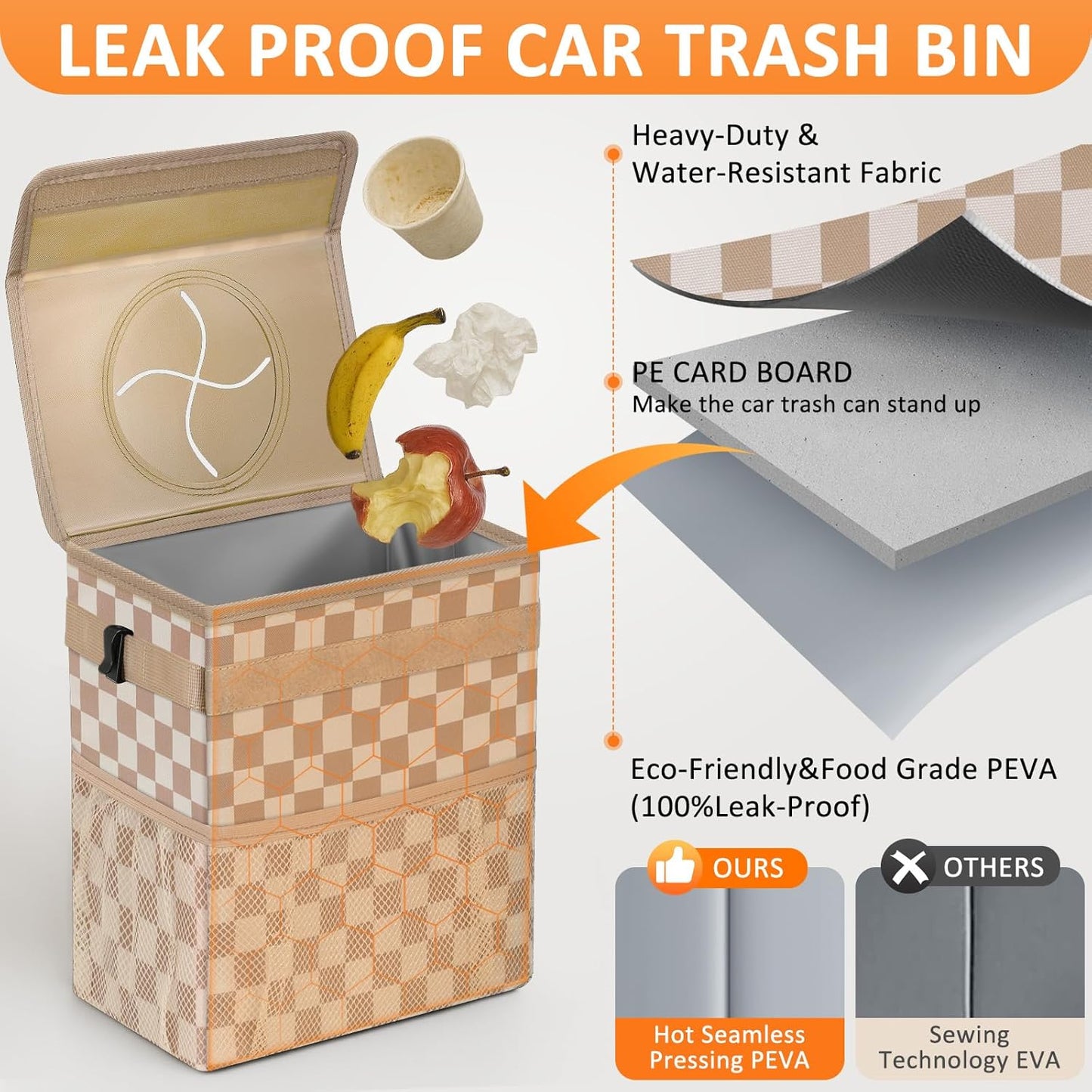 Vankor Car Trash Can Bin with Lid Hanging for Back Seat, Car Accessories for Women Men Leak Proof Automotive Garbage Cans Leakproof Vehicle Trash Can for Truck SUV Black