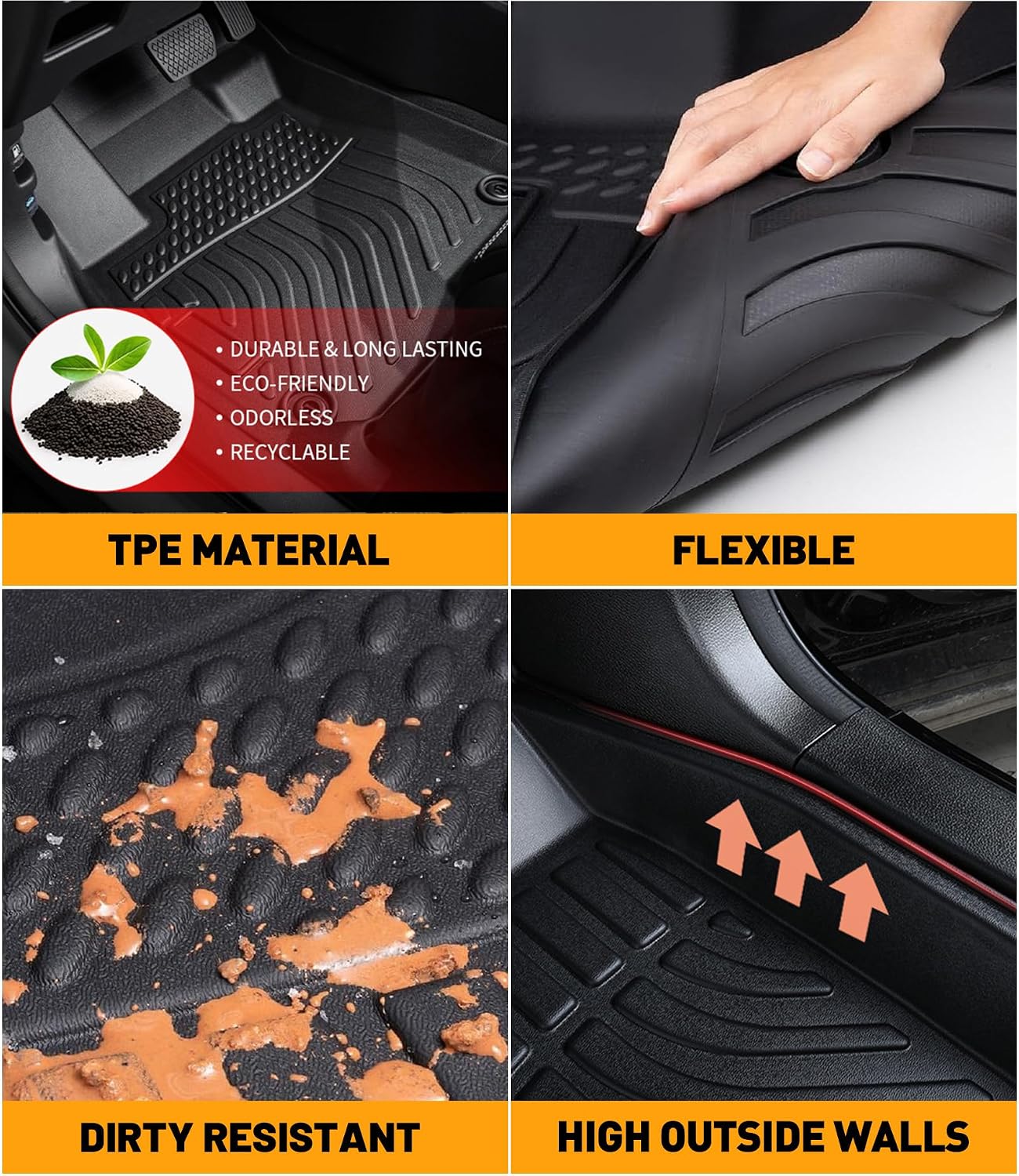 Car Floor Mats Replacement for Honda Civic Sedan & Sedan Si 2012-2015 (Not for Coupe) Heavy Duty Liner Custom Fit All Weather Protection Carpets Coverage Waterproof Durable Odorless