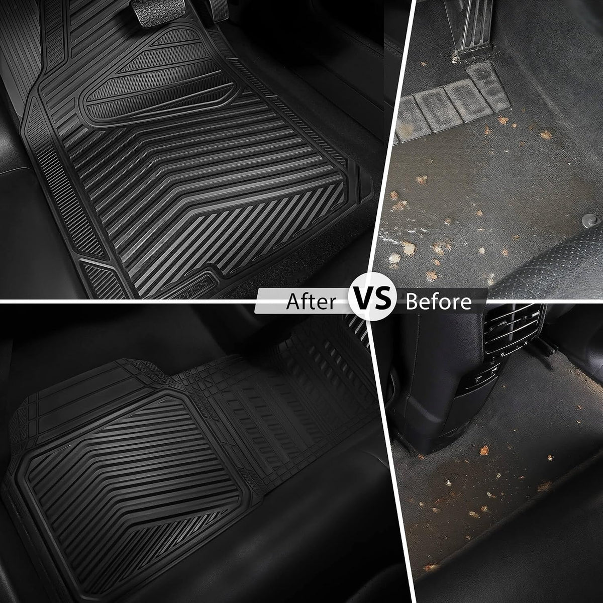 CAR PASS Rubber Car Mats, Waterproof Car Floor Mats All Weather,Car Mat Full Set 3 Piece, Automotive Floor Mat Trim to Fit for Cars Sedans SUVs Trucks, Anti-Slip Easy Clean, All Black