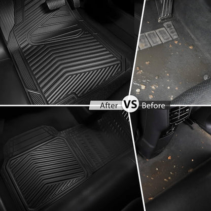 CAR PASS Rubber Car Mats, Waterproof Car Floor Mats All Weather,Car Mat Full Set 3 Piece, Automotive Floor Mat Trim to Fit for Cars Sedans SUVs Trucks, Anti-Slip Easy Clean, All Black