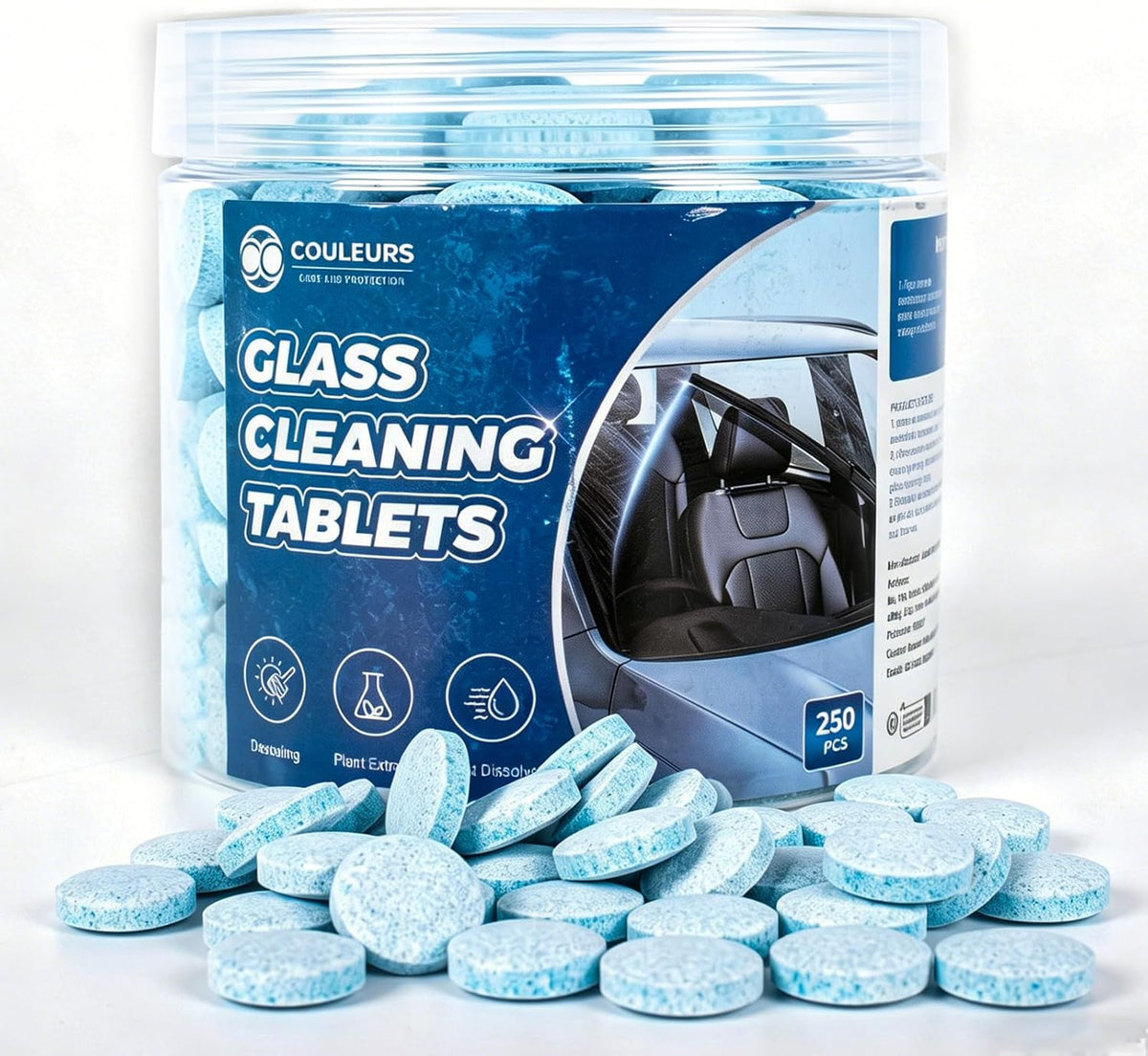 Couleurs Car Windshield Washer Tablets, Washer Fluid Tablets Glass Cleaner Concentrate Windshield Wiper Fluid Car Windshield Cleaner Automotive Glass Cleaner, 200 Pieces, 250 Pieces