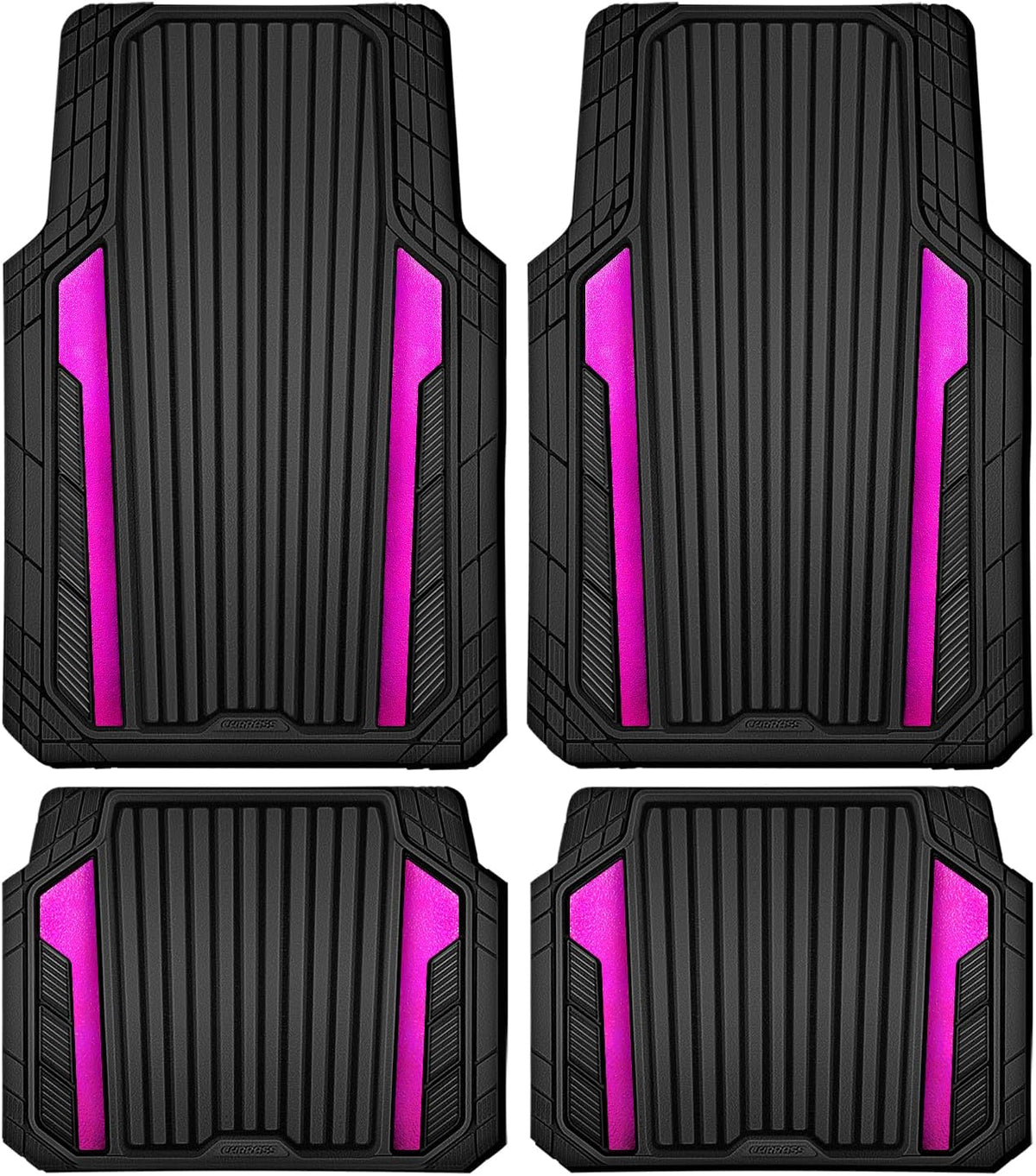 CAR PASS Heavy Duty Rubber Car Mats Metallic, Aluminum Film All Weather Floor Mats Waterproof Universal Trim to Fit Automotive SUV Sedan Van 4 Piece Anodized Deep Dish Two-Tone Sporty Black Red Chrome