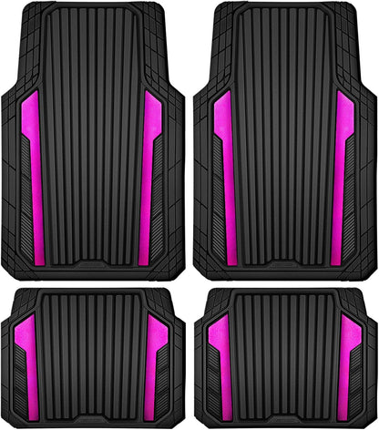 CAR PASS Heavy Duty Rubber Car Mats Metallic, Aluminum Film All Weather Floor Mats Waterproof Universal Trim to Fit Automotive SUV Sedan Van 4 Piece Anodized Deep Dish Two-Tone Sporty Black Red Chrome