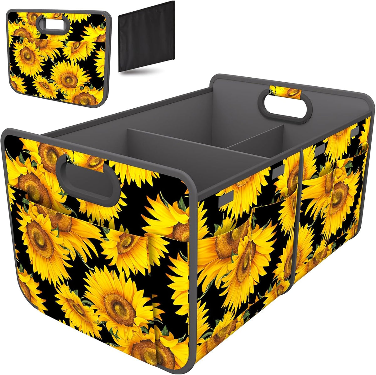 Homeve Car Trunk Organizer for SUV, 18.5Gal Large Capacity No-Sag Heavy Duty, Foldable Waterproof Anti-Slip Storage with 12 Pockets, Fit Sedan,Truck, Universal Car Accessories, Black, Large, 2 Compart