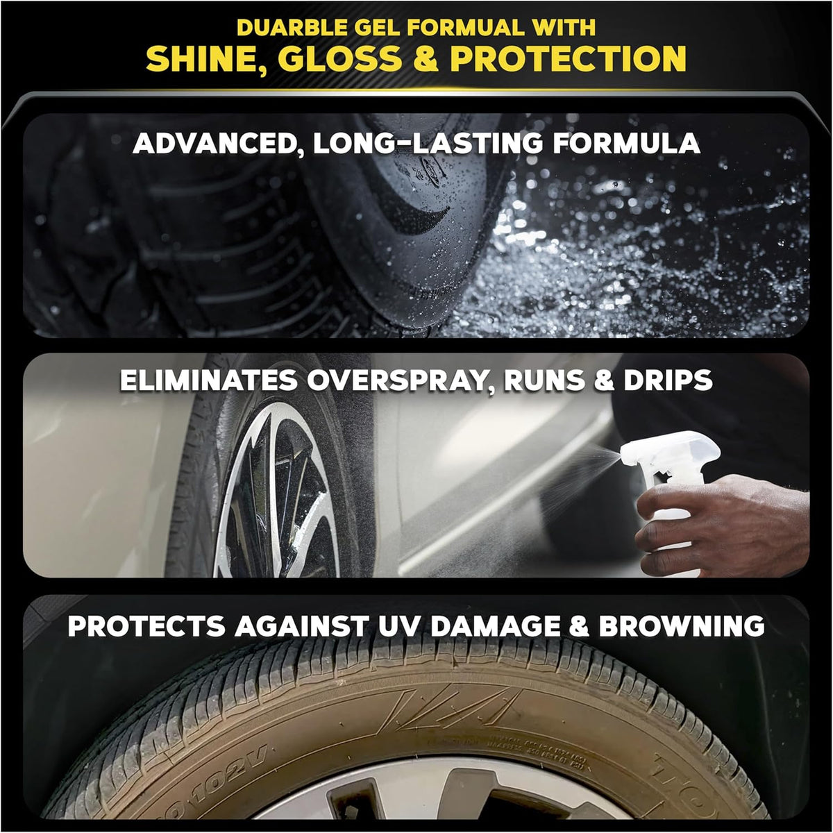 Meguiar’s Endurance Tire Gel - Tire Shine Gel, Premium Car Tire Shine For A Lasting Glossy Finish; Apply To Tires Cars, Trucks & Suvs To Keep Tires Looking Deep Black And Clean -16 Oz