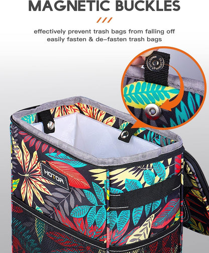 HOTOR Car Trash Can with Lid and Storage Pockets - 100% Leak-Proof Organizer, Waterproof Garbage Can, Multipurpose Trash Bin for Car, 2 Gallons, Black