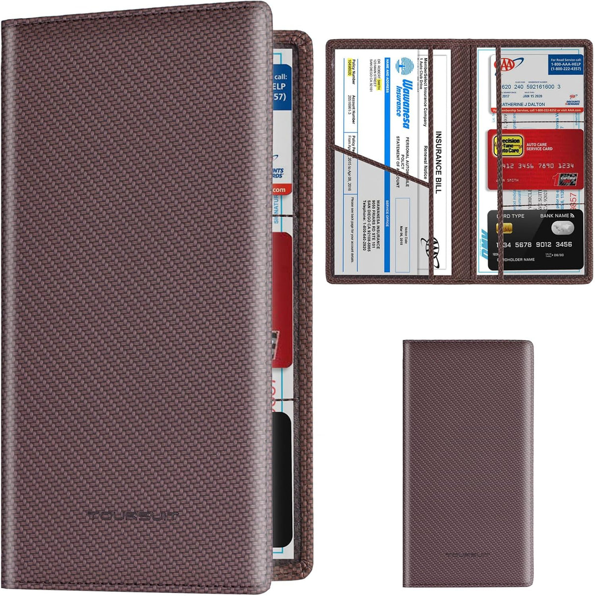 TOURSUIT Car Registration and Insurance Card Holder, Vehicle License Document Glove Box Compartment Organizer, Essential Car Wallet Case for Driver Auto Owners (Carbon Blue)