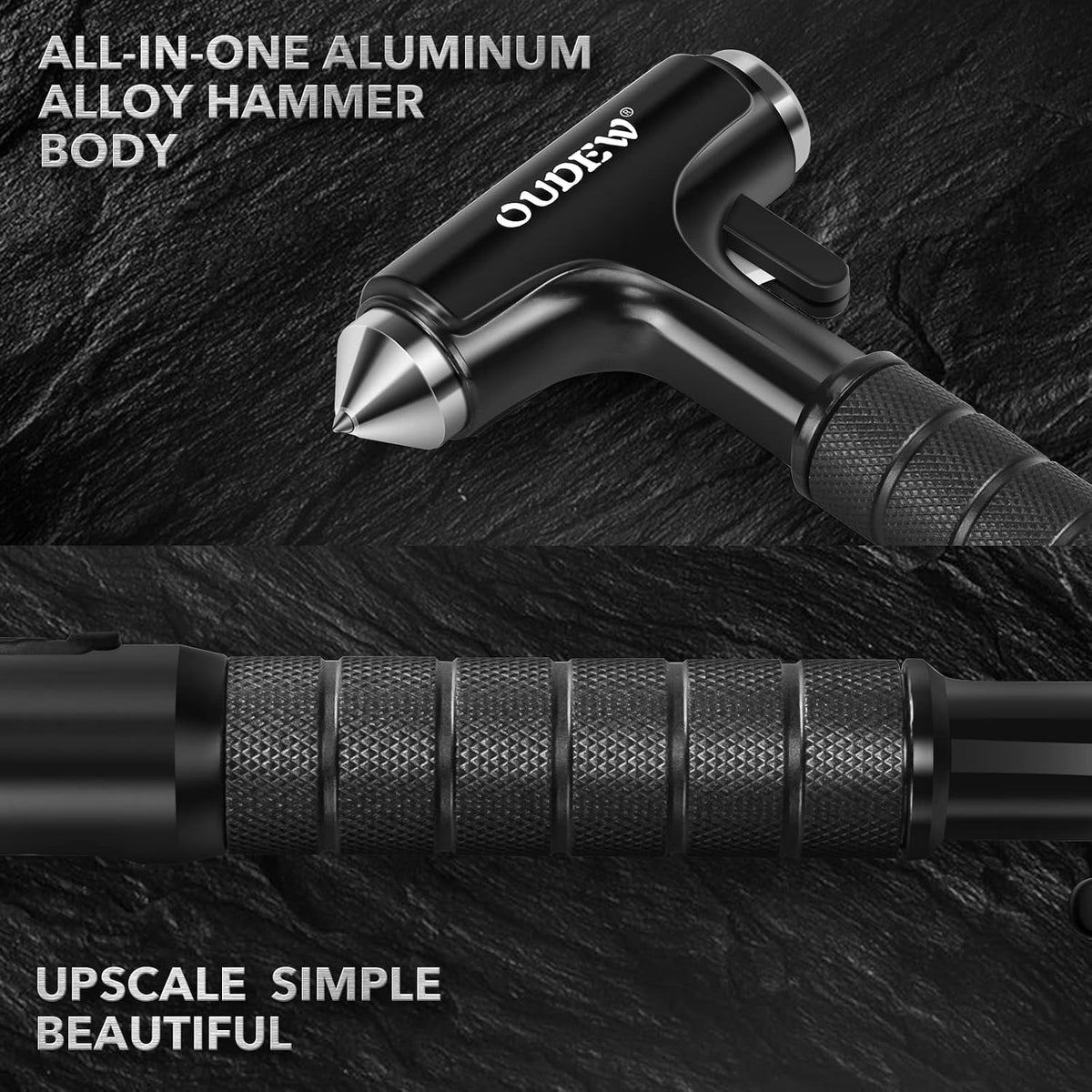 Car Safety Hammer, Car Glass Breaker with Seat Belt Cutter, Automotive Escape Tool with Lighting Function, Metal Window Breaker, Emergecy Safety Hammer for Auto Accidents (Black)