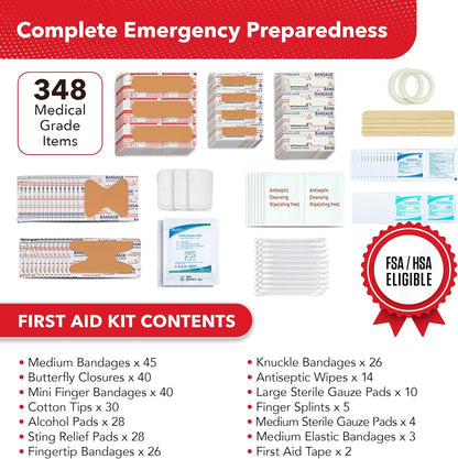 Swiss Safe 2-in-1 First Aid Kit for Car, Travel and Home, 348 Pieces, Large Hardcase with Bonus Mini Kit for Medical Emergency, Survival and Camping