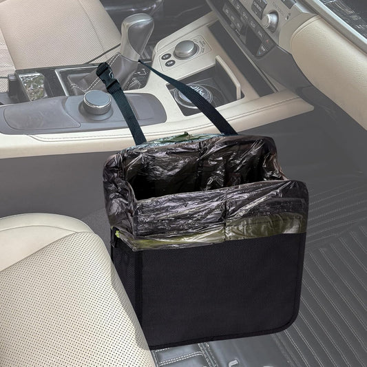 Ginsco 3 Gallons Open-Top Car Trash Can, Large Capacity Hanging Leakproof Car Trash Bag with Water-proof PEVA Liner, Stand Trash Bag for Cars Foldable Storage Bag for Cars SUV Truck RV Black