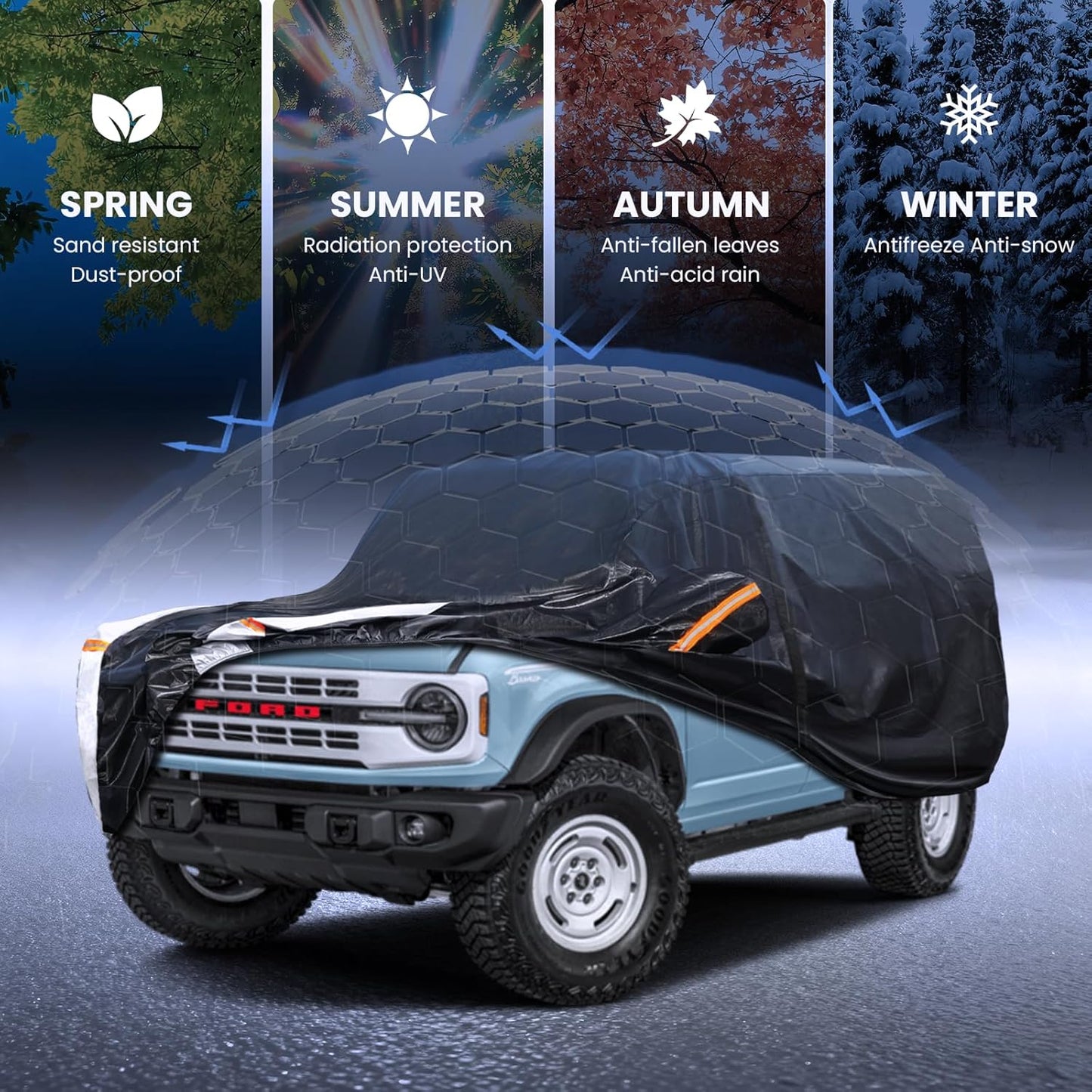 Large SUV Car Cover for Chevy Suburban 100% Waterproof All Weather, Heavy Duty Outdoor Full Exterior Covers Rain Sun Wind UV Protection. - Colors B
