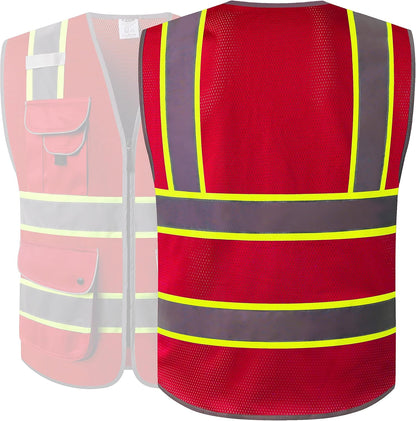 JKSafety 9 Pockets Class 2 High Visibility Zipper Front Safety Vest With Reflective Strips,Meets ANSI/ISEA Standard (Large, 150-Yellow) - Colors A