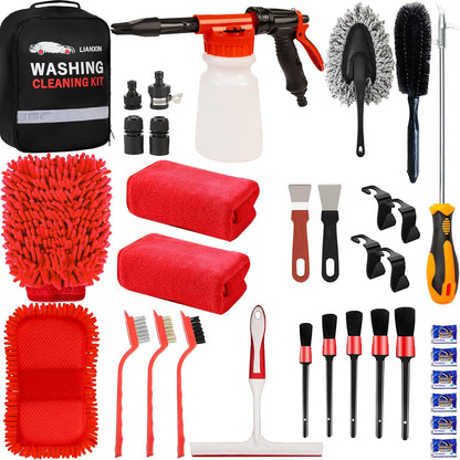 LIANXIN Car Wash Kit Car Wash Cleaning Kit with Car Wash Foam Gun Microfiber Sponge and Towels Tire Brush Built, Car Foam Gun, Car Cleaning Tool