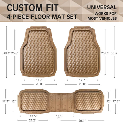 CAR PASS Heavy Duty Rubber Car Mats, Deep Dish All-Weather Floor Mat for Car Full Set Durable Anti-Slip 3D Rhombus Waterproof Trim to Fit Liner Universal Fit Automotive,Sedan,SUV,Truck, 3 Piece Black