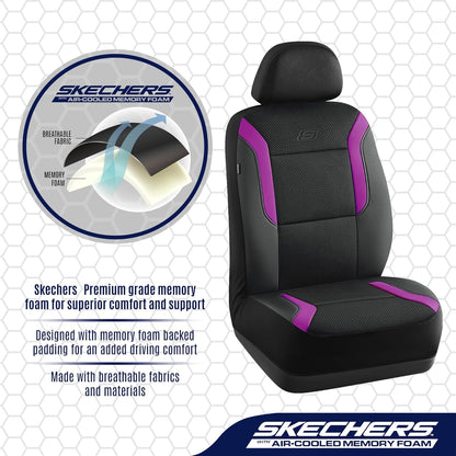 Skechers Memory Foam Seat Covers, Air Cool Mesh Thick Car Seat Covers, Car Seat Covers Front Seats Airbag Compatible, Universal Automotive Comfort for Most Cars, Vans, Trucks, SUV,Black