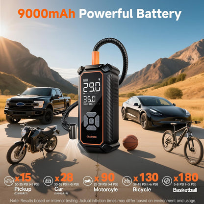 OlarHike Tire Inflator Portable Air Compressor, Lightning-Fast Inflation, Dual Power - 6000mAh & 12V DC, Cordless Air Pump for Car Tires, Bikes, Motorcycle, Balls with LED & Digital Pressure Gauge