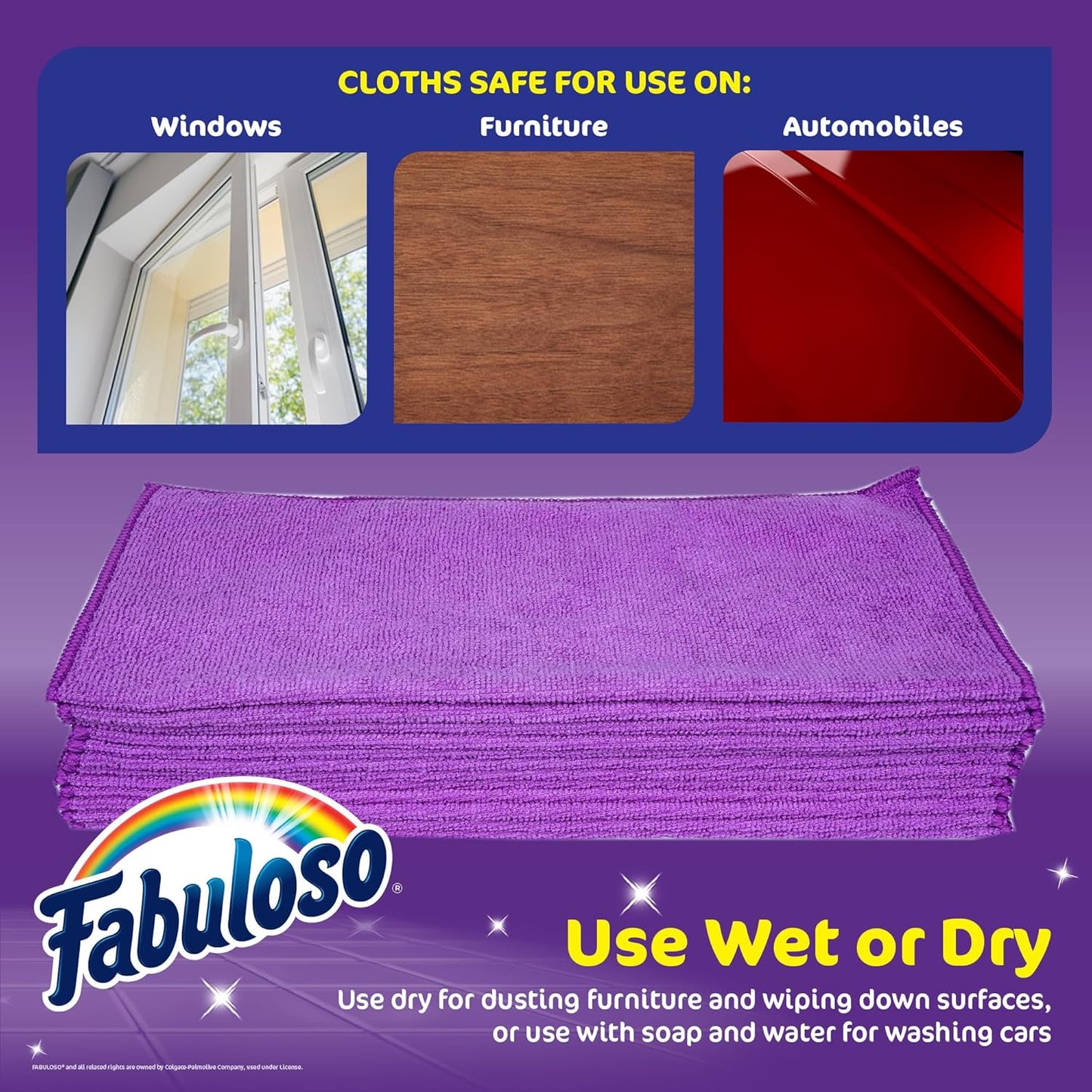 Fabuloso Microfiber Cleaning Cloths for Home & Car, Lint-Free Scratch-Free Rags for Glass, Kitchen & Wood, Reusable Machine Washable, Absorbent for Dusting & Wiping, Rainbow, 13 x 13 in, 8 Count