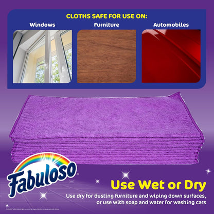 Fabuloso Microfiber Cleaning Cloths for Home & Car, Lint-Free Scratch-Free Rags for Glass, Kitchen & Wood, Reusable Machine Washable, Absorbent for Dusting & Wiping, Rainbow, 13 x 13 in, 8 Count