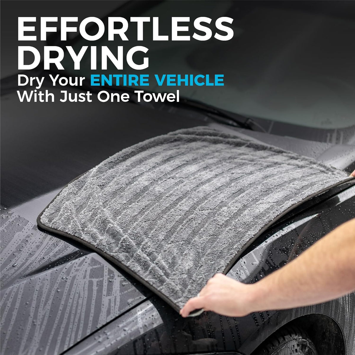 The Rag Company Gauntlet Car Drying Towel, Ultra-Absorbent 70/30 Blend Korean Microfiber, Dries Vehicles Faster Without Scratching, 900 GSM, 30x36 Inches, Ice Grey/Grey, 1-Pack