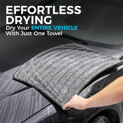 The Rag Company Gauntlet Car Drying Towel, Ultra-Absorbent 70/30 Blend Korean Microfiber, Dries Vehicles Faster Without Scratching, 900 GSM, 30x36 Inches, Ice Grey/Grey, 1-Pack