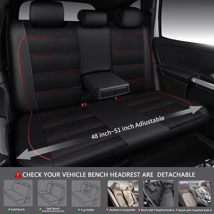 CAR PASS Universal FIT Piping Leather Two Front Seat Covers, Waterproof Faux Leather for SUV Sedan Van Truck, Airbag Compatible,Reserved Opening Holes for Headrest Covers. (Black red)