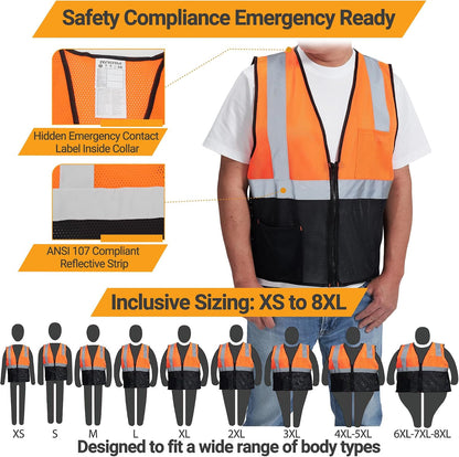 AYKRM 2 Pocket Mesh High Visibility Reflective Safety Vest for men & Women ANSI/ISEA 107 Standards