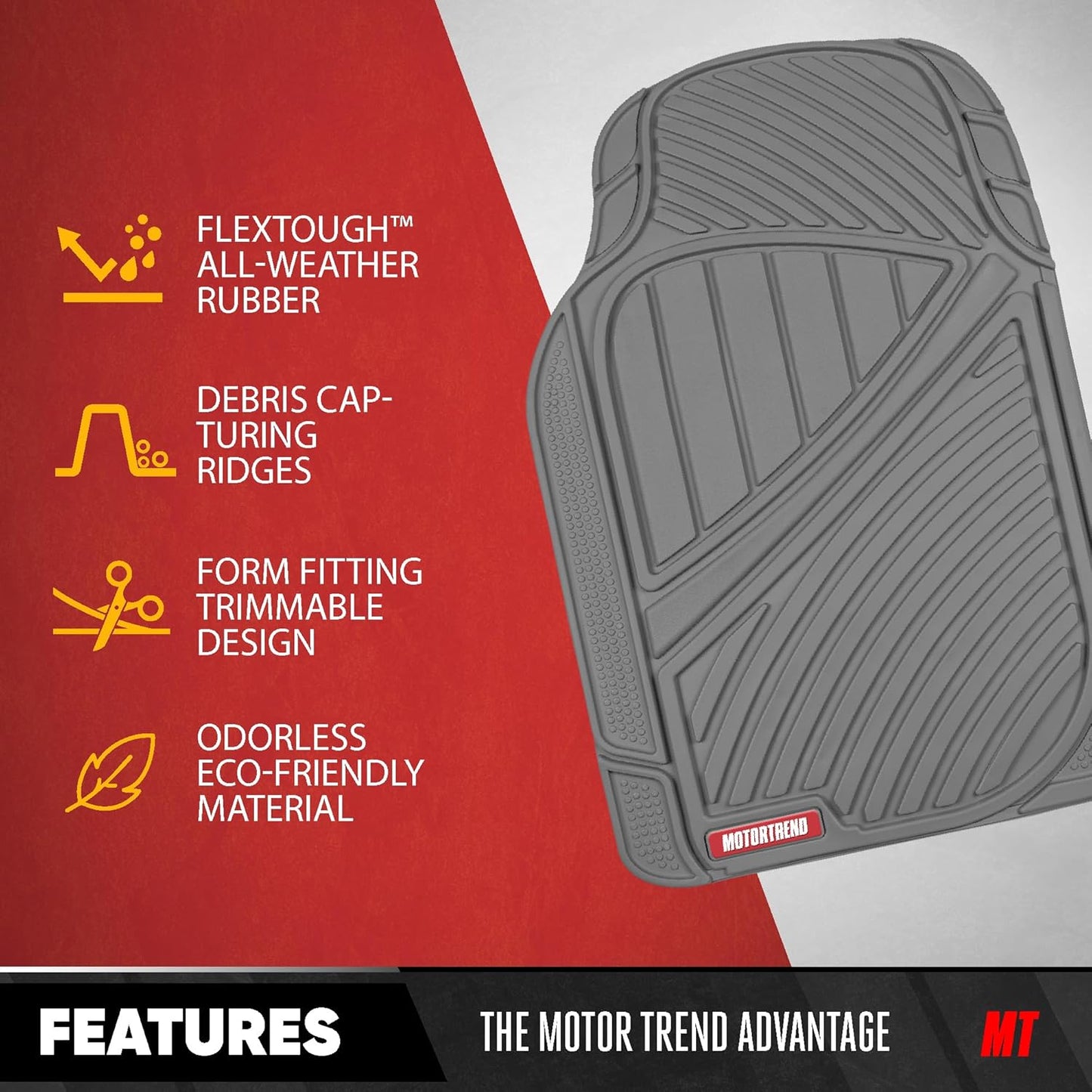 Motor Trend FlexTough Performance All Weather Rubber Car Mats with Cargo Liner - Full Set Front & Rear Floor Mats for Cars Truck SUV, Automotive Floor Mats (Black)