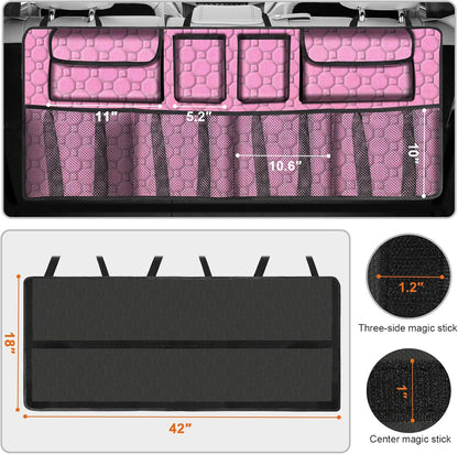 esouler Car Trunk Organizer, Super Capacity Backseat Car Organizer for SUV/Truck/MPV(42"*18"), Hanging Car Storage Organizer with 8 Pocekts, Car Accessories for Women and Men- Black