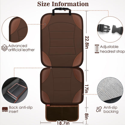 Sinvitron Car Seat Protector for Child Car Seat - Waterproof Non-Slip Leather Mat with 2 Mesh Pockets, Universal Seat Cover for Baby, Pets & Vehicles(2-Pack,Black)