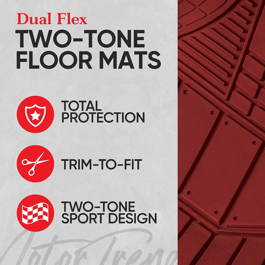 Motor Trend DualFlex™ Rubber Car Floor Mats All Weather Waterproof 4-Piece Sporty Two-Tone Design Car Mats Full Set - Universal Trim-to-Fit Floor Mats for Car, SUV, & Trucks - Car Carpet Protector