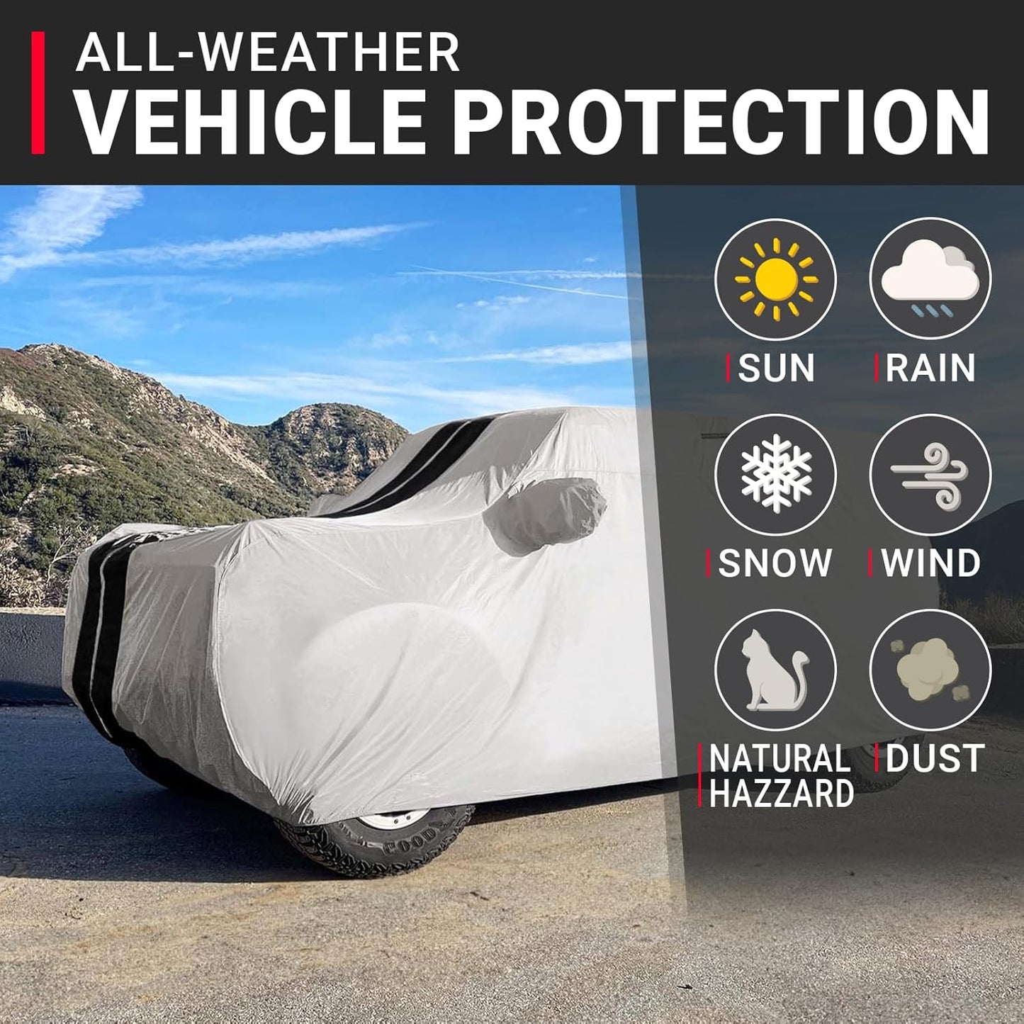 iCarCover 15-Layer Car Cover Waterproof All Weather | Premium Quality Car Covers for Automobiles, UV Protection, El Camino, Impala, Bel Air, Monte Carlo, Galaxie, Charger, Size C21 (See Size Chart) - Colors B