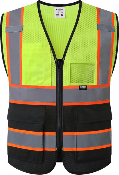 JKSafety Safety Vest for men women Hi Vis Reflective Vest with Pockets and Zipper High Visibility Meet ANSI Standard（BX320