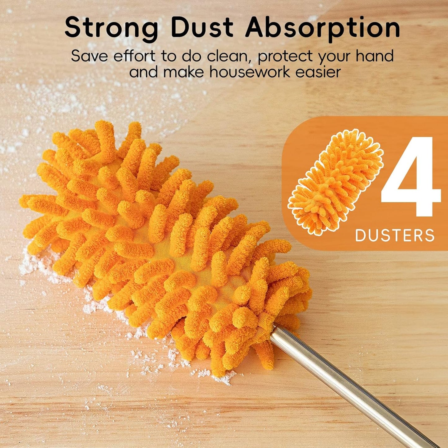 Microfiber Duster for Cleaning, Tukuos Hand Washable Dusters with 2pcs Replaceable Microfiber Head, Extendable Pole, Detachable Cleaning Supplies for Office, Car, Window, Furniture, Ceiling Fan