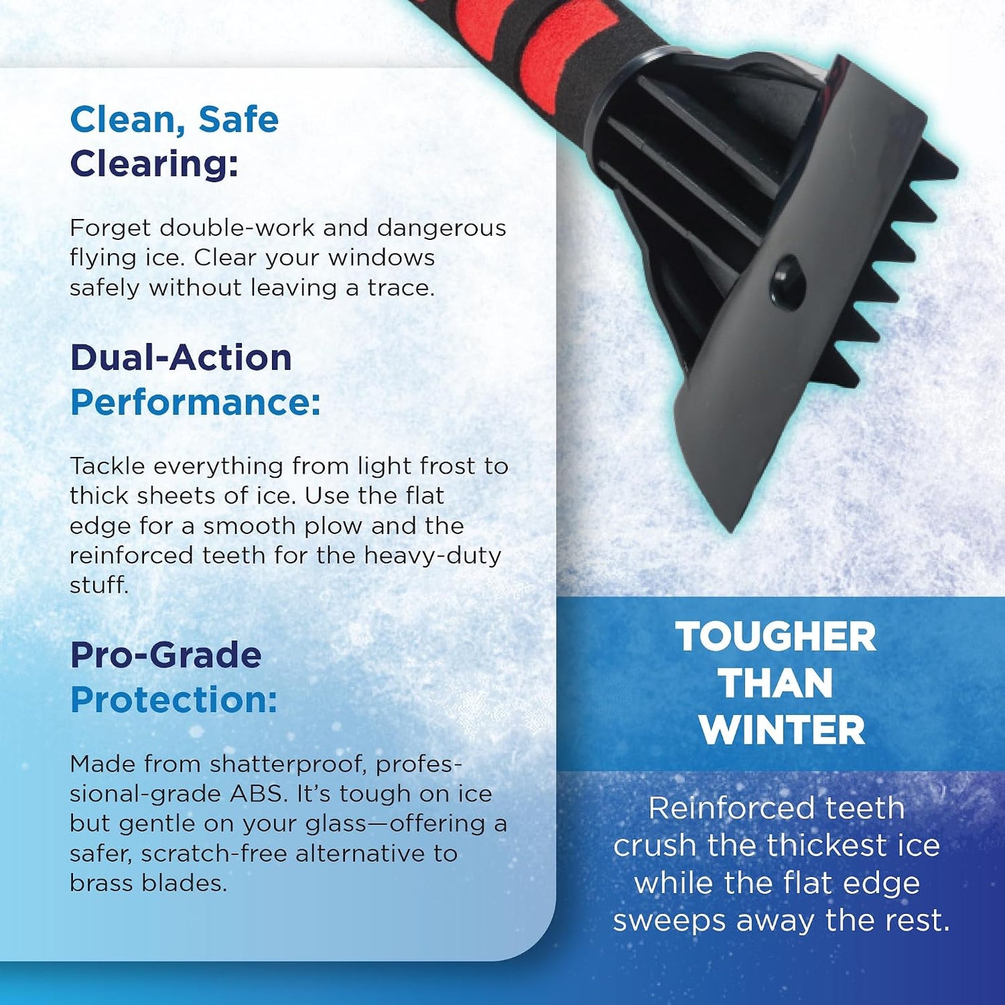 RevHeads Ice Scraper for Car Windshield with Snow Brush - Telescopic Handle to 28" - Brush End to Clear Snow, Chisel Side for Frost, Claw Side for ICY Chunks