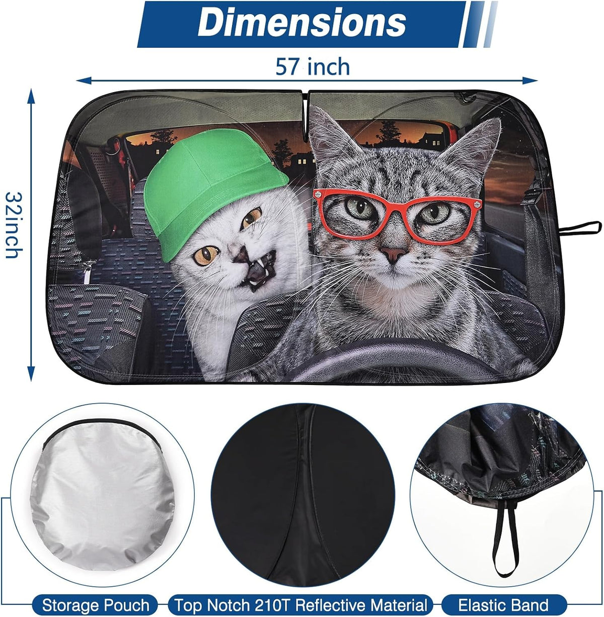 Windshield Sun Shade - Car Sun Shade Windshield, Reflector Sunshade Offers Ultimate Protection for Car Interior, Foldable Front Window Fit for Hatchback, Truck, SUV, MPV