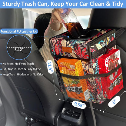 ELONGRIVER Car Trash Can Bin for Back Seat Leak Proof, Cute Car Trash Bag Hanging, Vehicle Trash Can for SUV Truck Van, Automotive Garbage Cans Front Seat Black