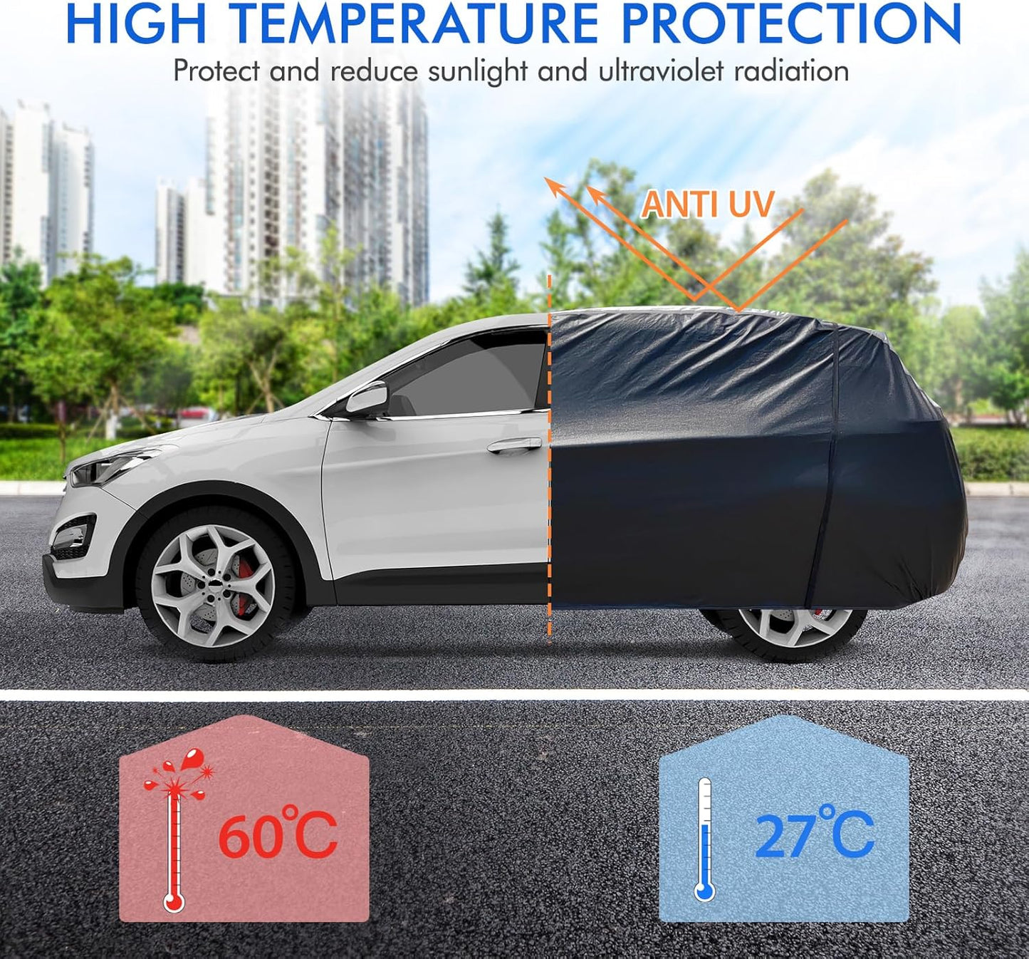6 Layers Car Cover Waterproof All Weather Car Cover Waterproof All Weather, Outdoor Full Exterior Cover Rain Sun UV Snowproof Protection with Zipper Cotton for SUV (185-190inch)