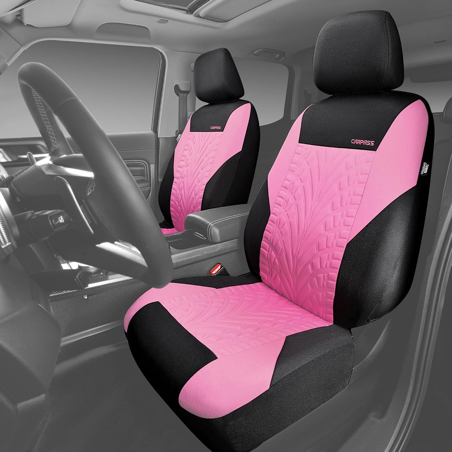 CAR PASS Car Seat Covers Full Sets, Front & Split Rear Bench for Car, 3D Tyre Embossed Automotive Interior Covers, Airbag Compatible, Quick Setup Universal Fit Seat Covers for Car, SUV(Charcoal)