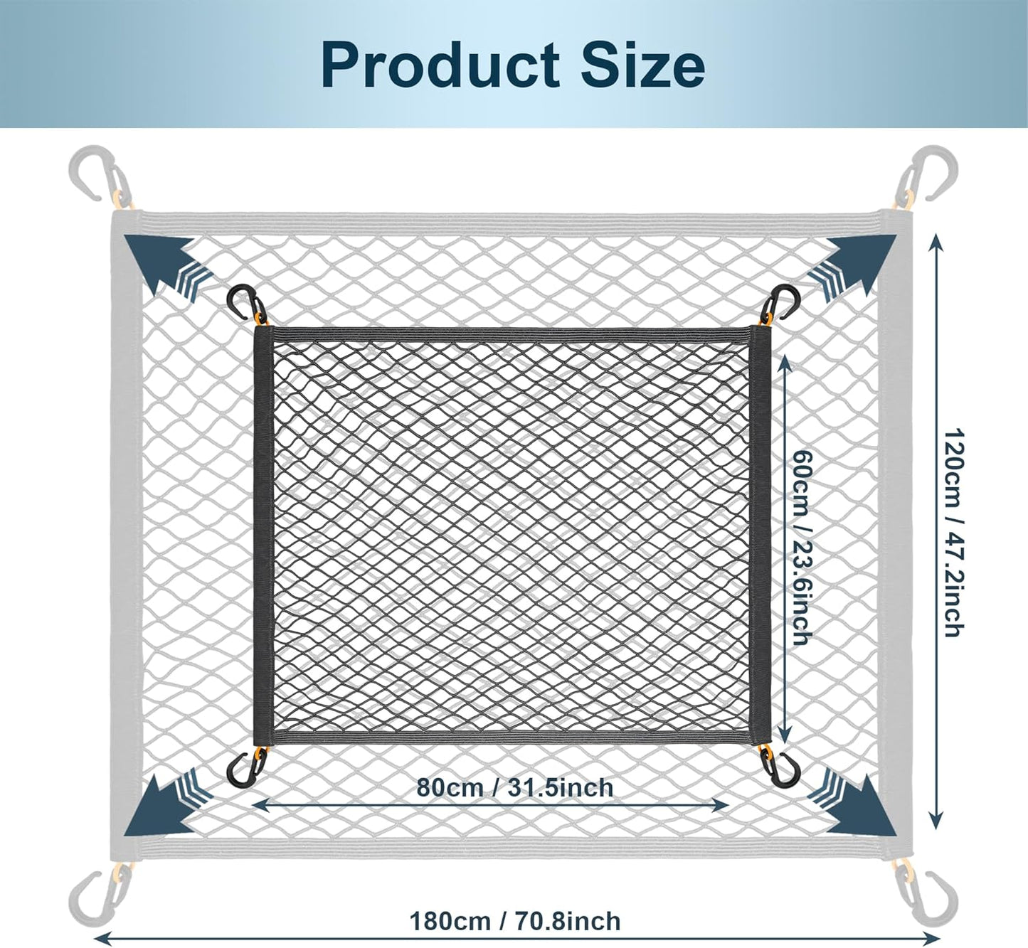 Elastic Cargo Net for SUV, Car Trunk Net Organizer with ABS Hook Storage Mesh Cargo Nets 27.5 x 19.6 Inch for Truck Bed Tailgate Netting Accessories Gray