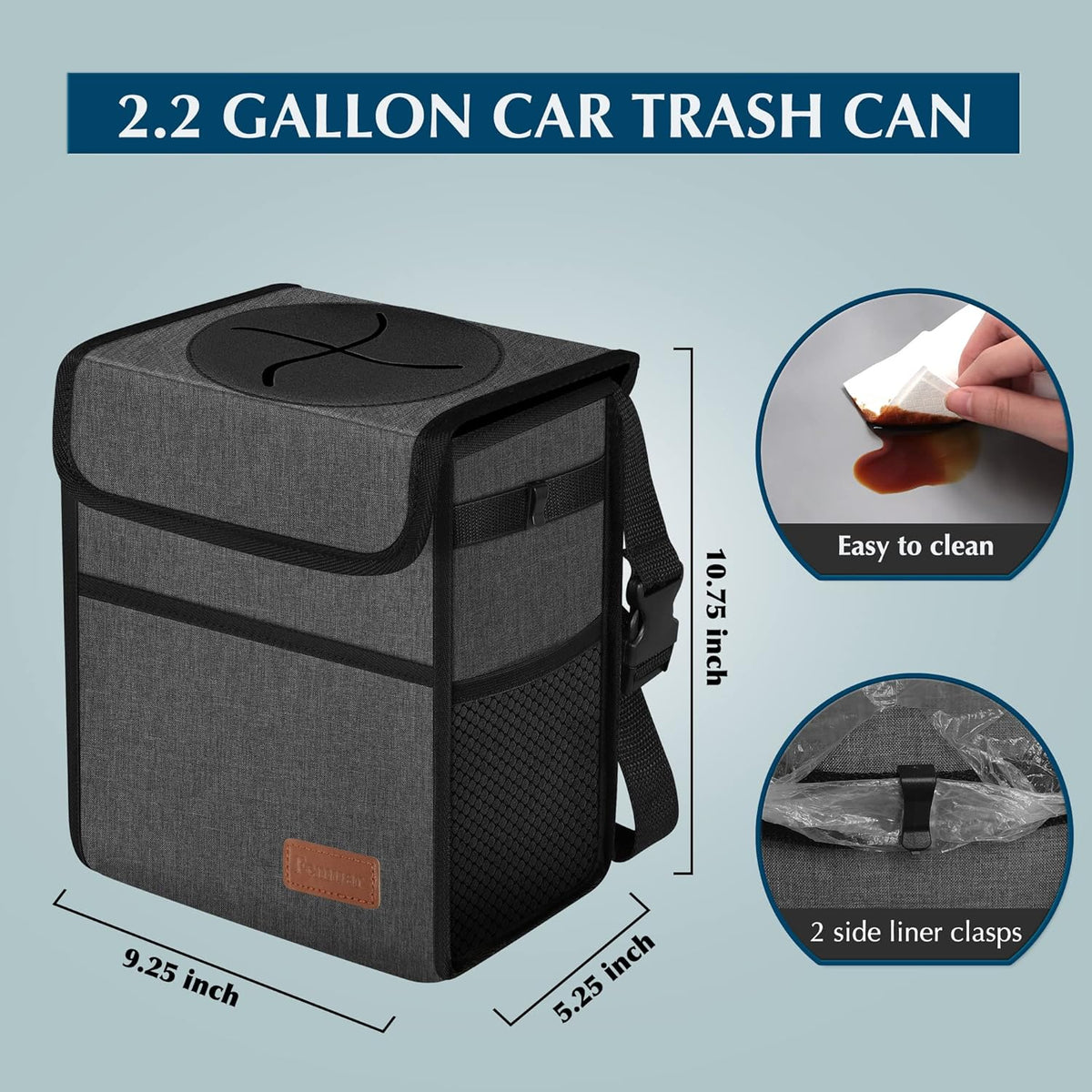 Femuar Leak Proof Car Trash Can with Lid - Waterproof Automotive Garbage Bin for SUVs, Collapsible and Portable Car Trash Bag, Black
