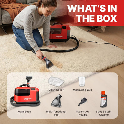 Shop-Vac Portable Carpet Cleaner Machine, Upholstery Cleaner with Steam & Heating System, 3 Modes Deep Stain Removal with Self-Cleaning Tool, for Car, Furniture, Stairs and Fabric Cleaning, 5430225
