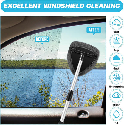 Potchen 8 Pcs Car Windshield Cleaner Tool Kit with Extendable Handle, Microfiber Towel Pads, Brush, Empty Spray Bottle for Auto Glass Wiper Suvs Rvs & Home Windows(Purple)