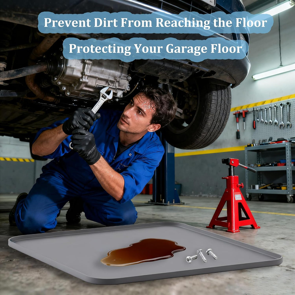 Oil Drip Pan for Under Car, Oil Spill Mat for Garage Floor Waterproof Driveway Outdoor Oil Drip Tray Silicone Oil Drip Pan No Splatter Non-Slip Oil Catch Pan Easy to Clean Reusable